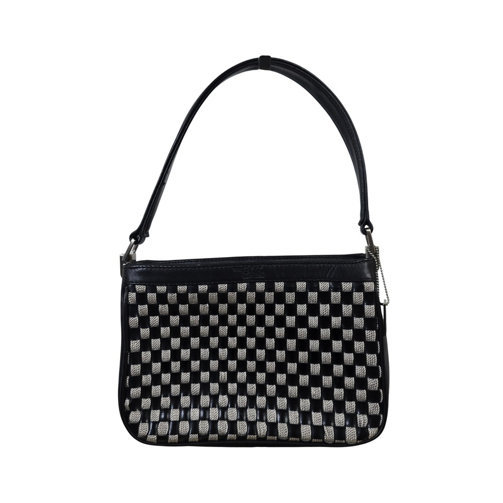 The Sak Black Silver Woven Checkerboard Leather Shoulder Bag Baguette Purse